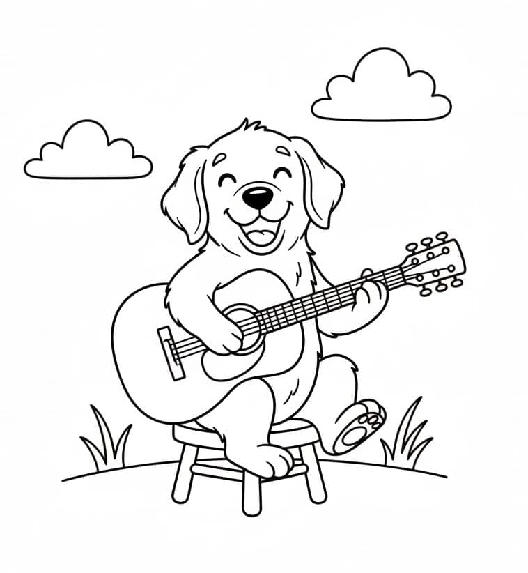 Golden Retriever bermain gitar