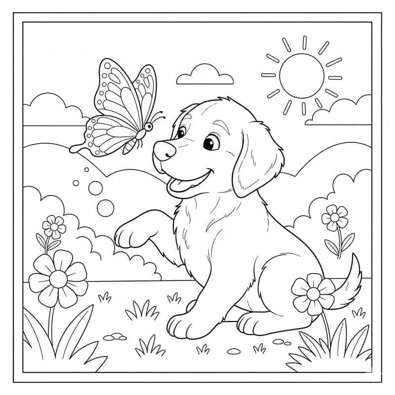 Golden Retriever dan kupu-kupu