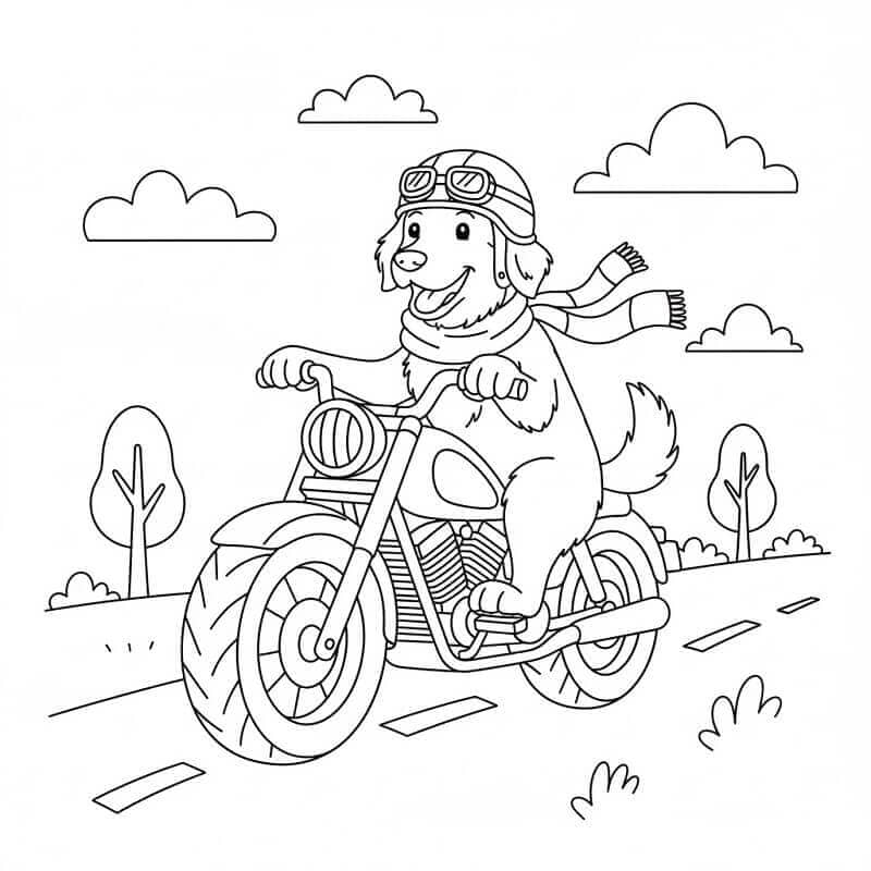 Golden Retriever mengendarai motor