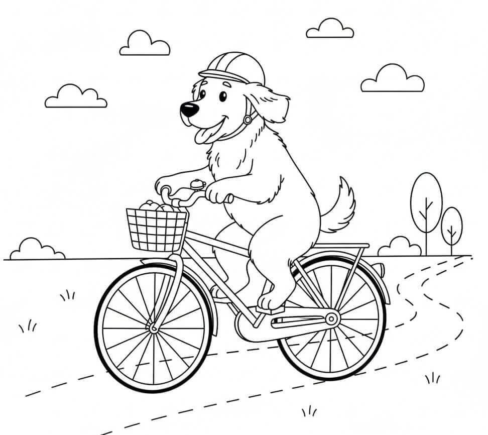 Golden Retriever mengendarai sepeda