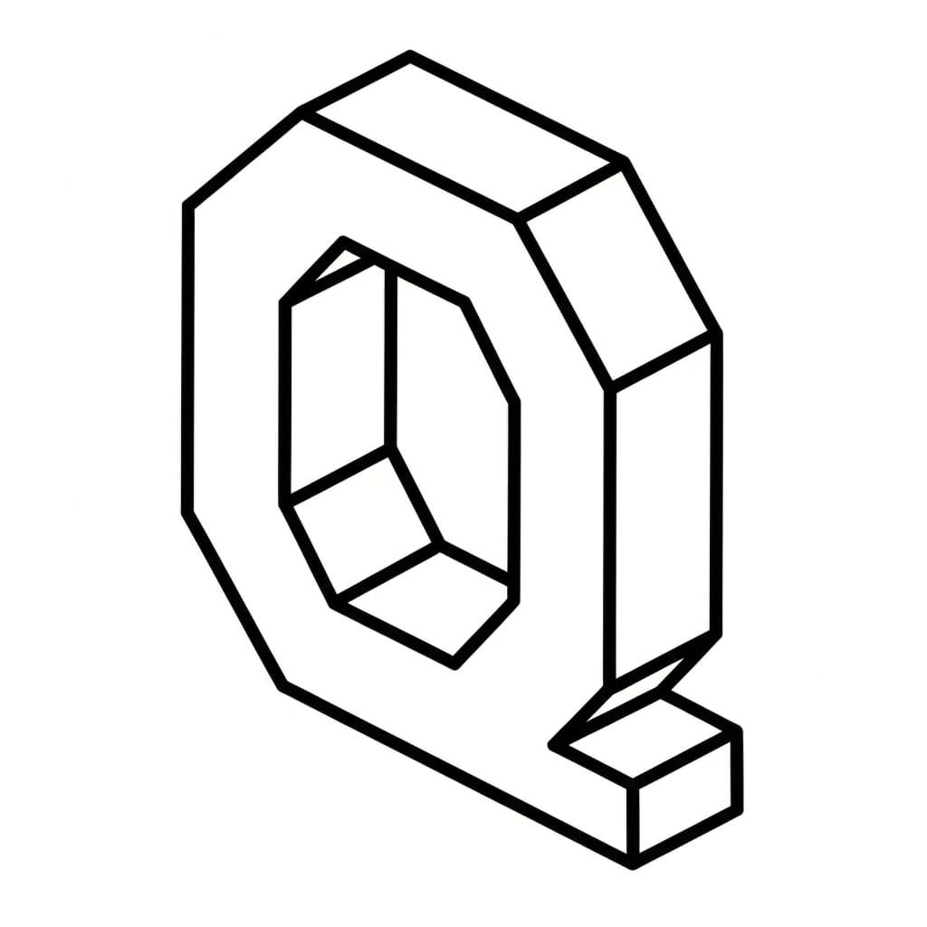 Huruf Q balok 3D