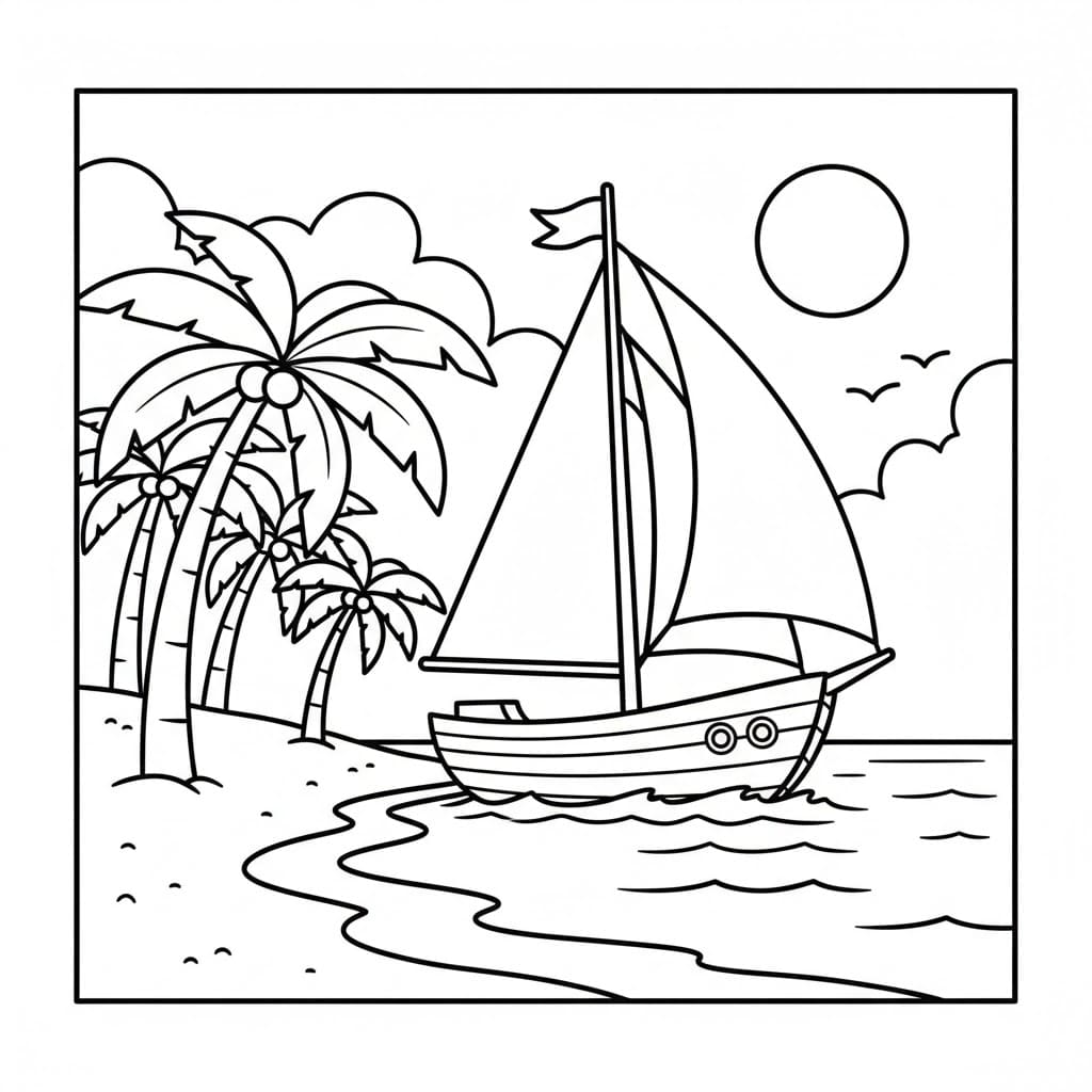 Perahu layar di dekat gundukan pasir