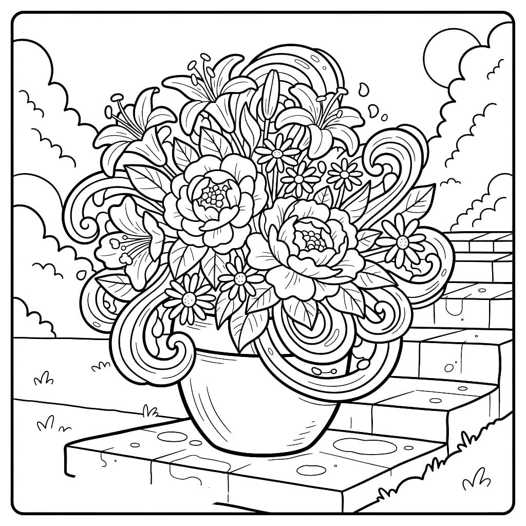Pot bunga di tangga