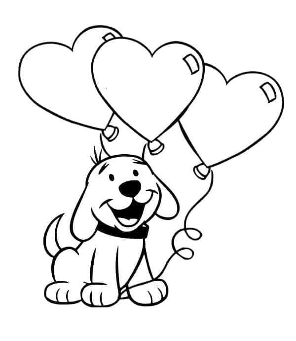 Anjing Clifford dengan Balon Hati