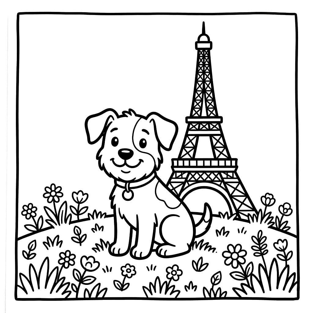Anjing di depan Menara Eiffel
