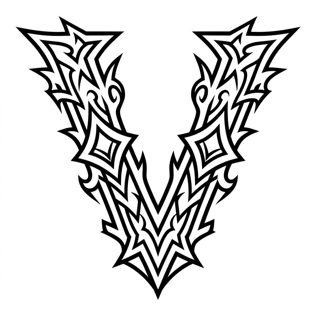 Huruf V Tribal Tajam