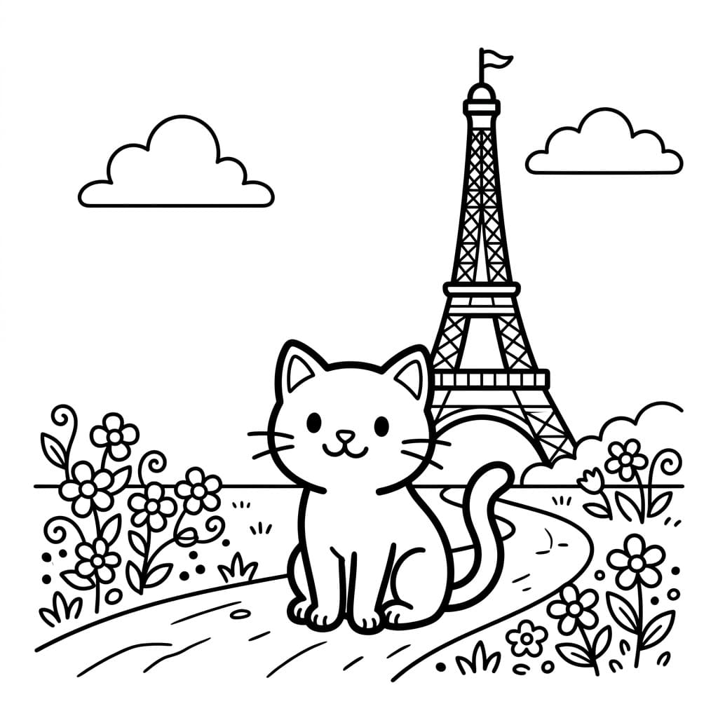 Kucing di depan Menara Eiffel