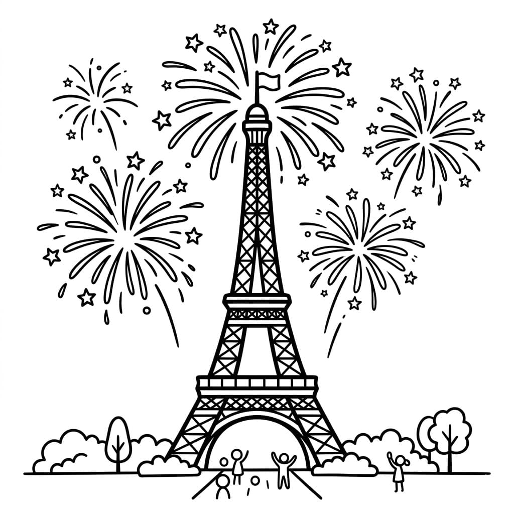 Menara Eiffel dan kembang api