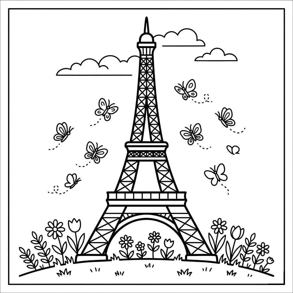 Menara Eiffel dan kupu-kupu