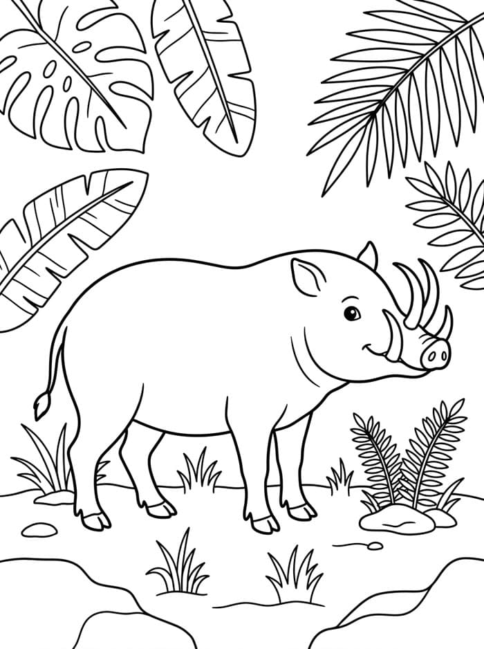Babi Rusa dengan daun tropis