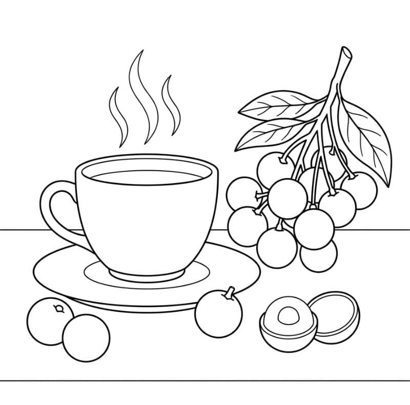 Buah Longan dengan Cangkir Teh