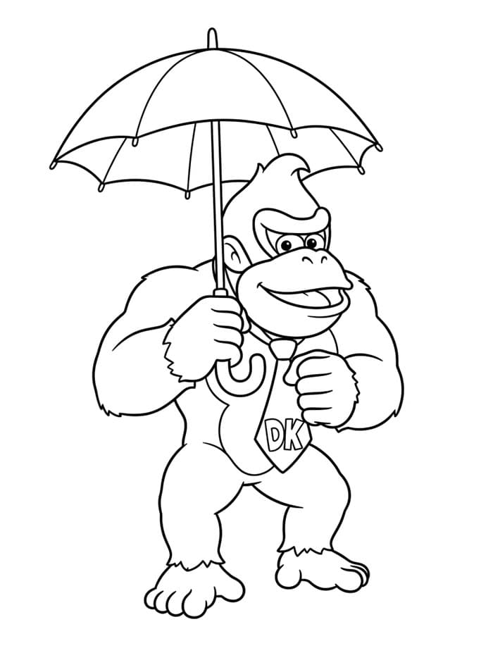 Donkey Kong memegang payung