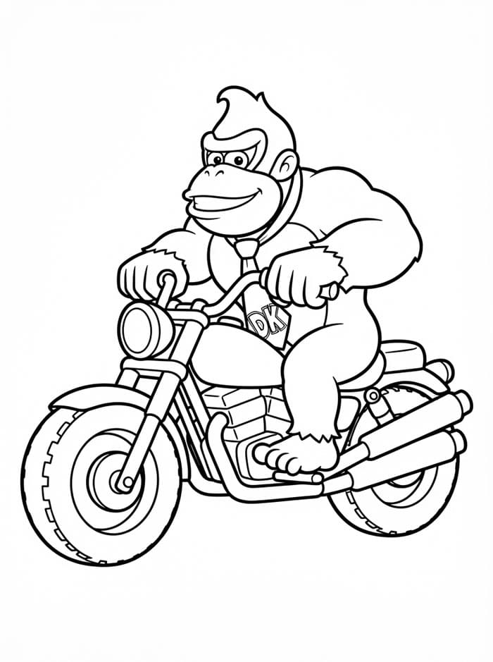 Donkey Kong mengendarai sepeda motor