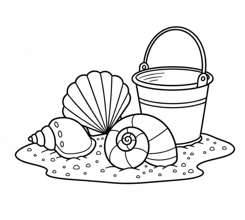 Kerang Laut, Pasir, dan Ember Kecil