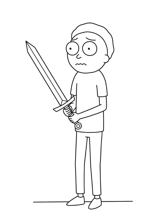 Morty memegang pedang