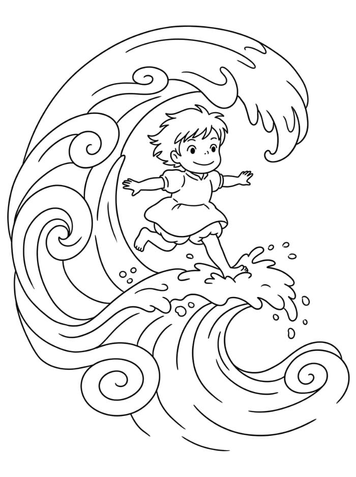 Ponyo menaiki ombak