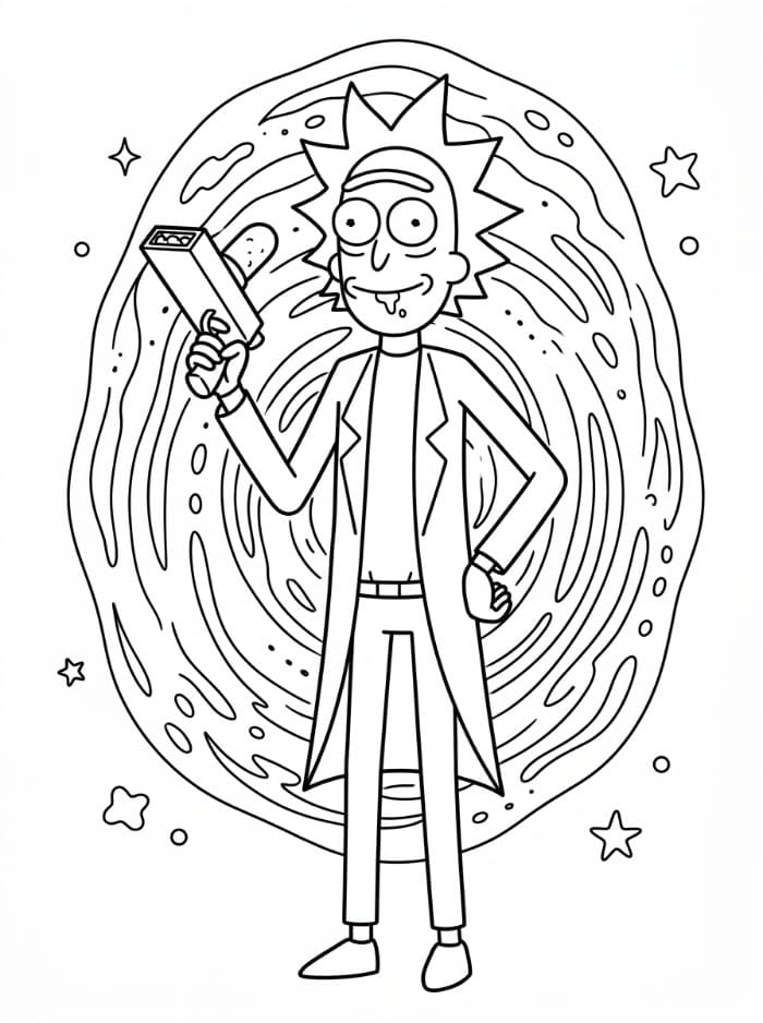 Rick Sanchez dengan pistol portal